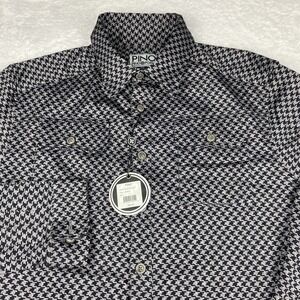 PINO PORTE Shirt Mens Large Black/Gray Houndstooth Dual Pockets New w/Tags!